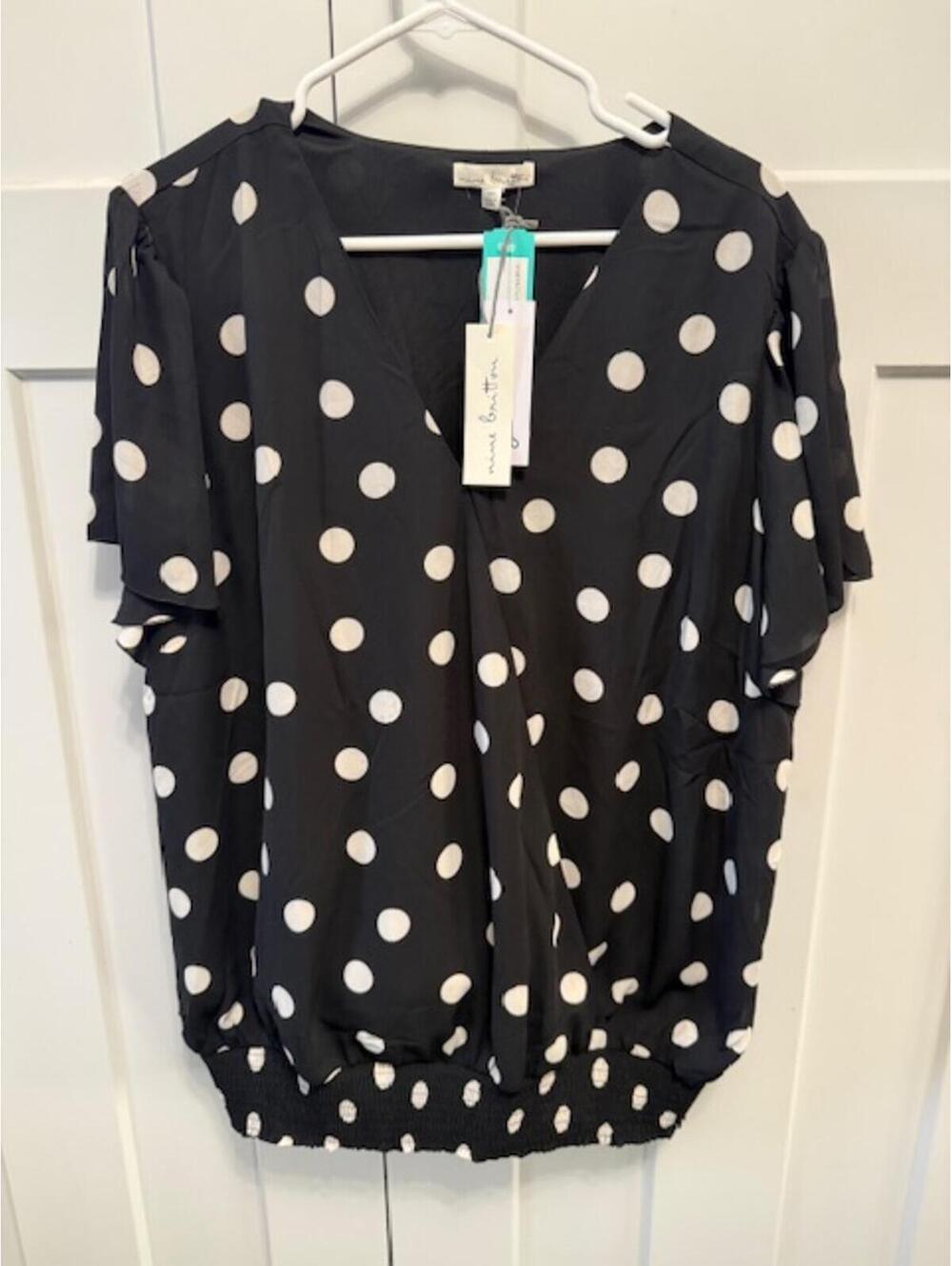 NWT Mine Britton polka dot black and white blouse size 2X